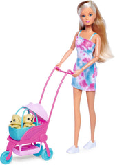 Simba Steffi Love Dog Buggy, jouet avec le buggy et deux chiens dans un chariot de transport pour animaux de compagnie, chien, 29 cm, à partir de 3 ans