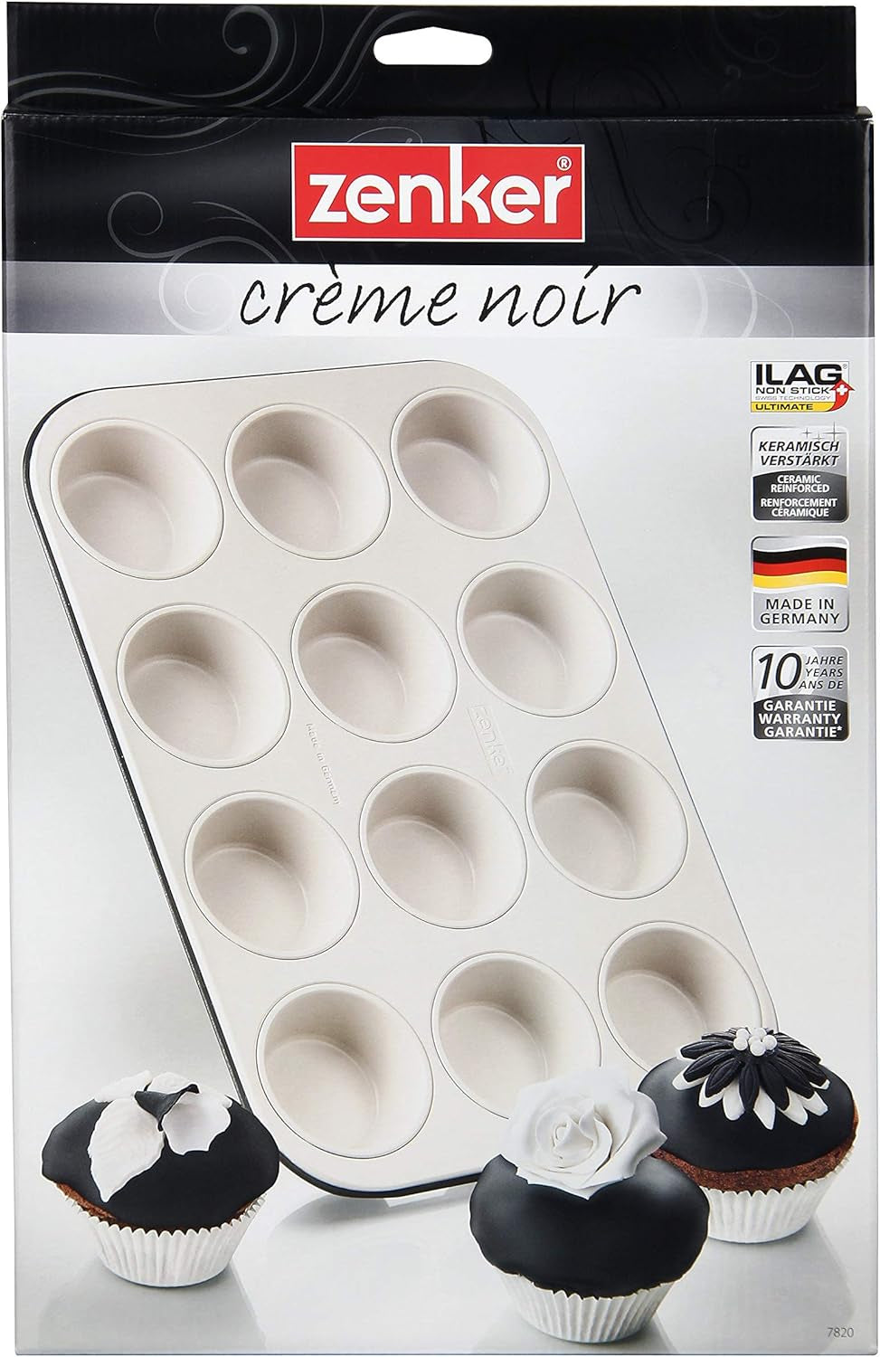 Zenker 12 muffins diamètre Ø 7 cm CREME NOIR, Plaque à pâtisserie pour muffins avec revêtement antiadhésif renforcé de céramique Moules et plaques à pâtisserie Naty Shop