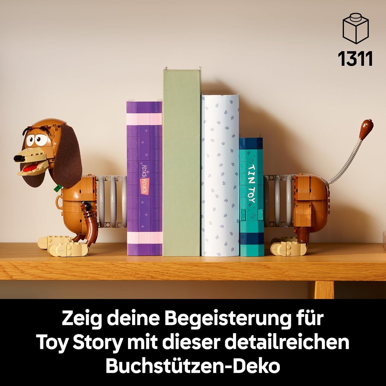 LEGO ǀ Disney and Pixar Toy Story: Slinky-Buchstützen - Bücherregal-Deko Bauset für Erwachsene - inkl. Woody Minifigur & Dackelfigur - Nostalgisches Geschenk für Fans - 43301