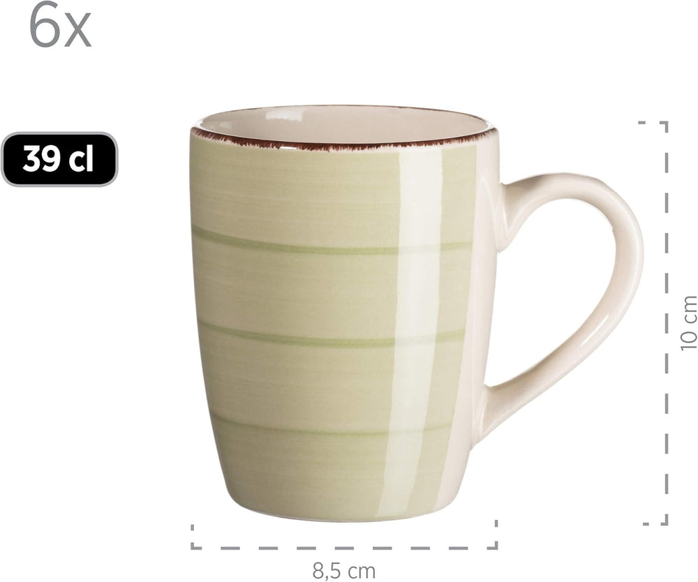 MÄSER 931490 Bel Tempo II Service de petit-déjeuner pour 6 personnes au look vintage, céramique peinte à la main, service de table 18 pièces, vert, grès