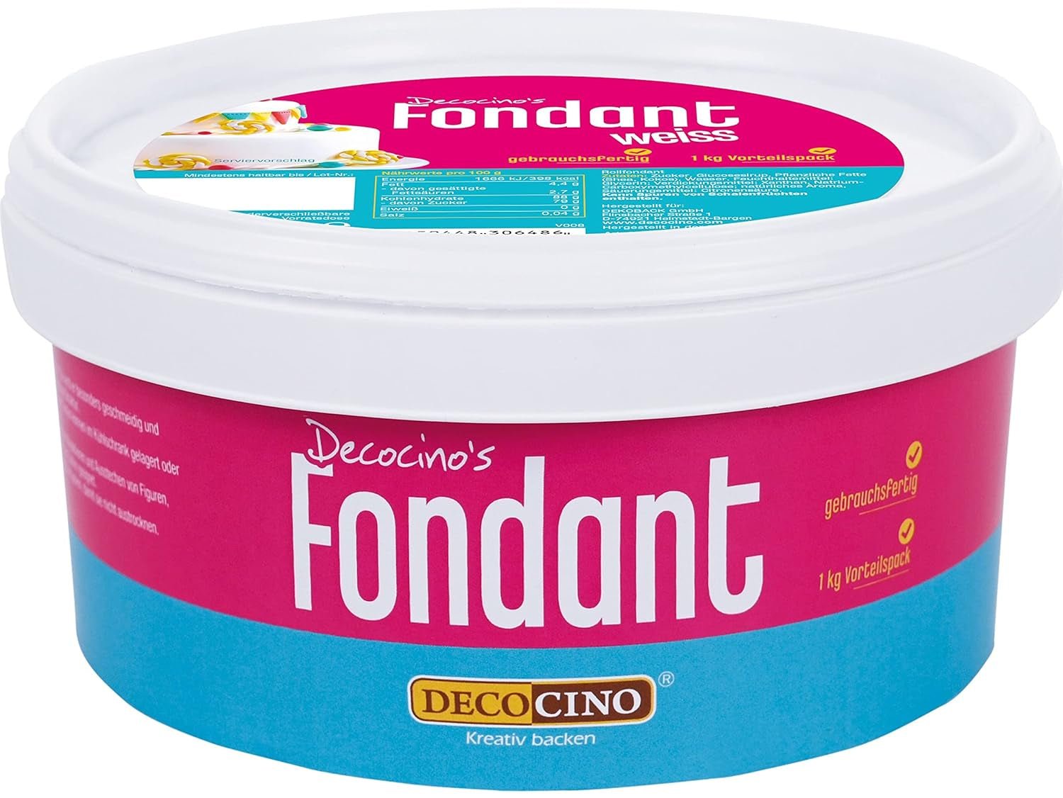 Fondant blanc DECOCINO - pack économique de 7 kilogrammes - idéal pour décorer gâteaux, tartes, cake pops - pâte à sucre Naty Shop végétalienne et sans lactose 1 kg