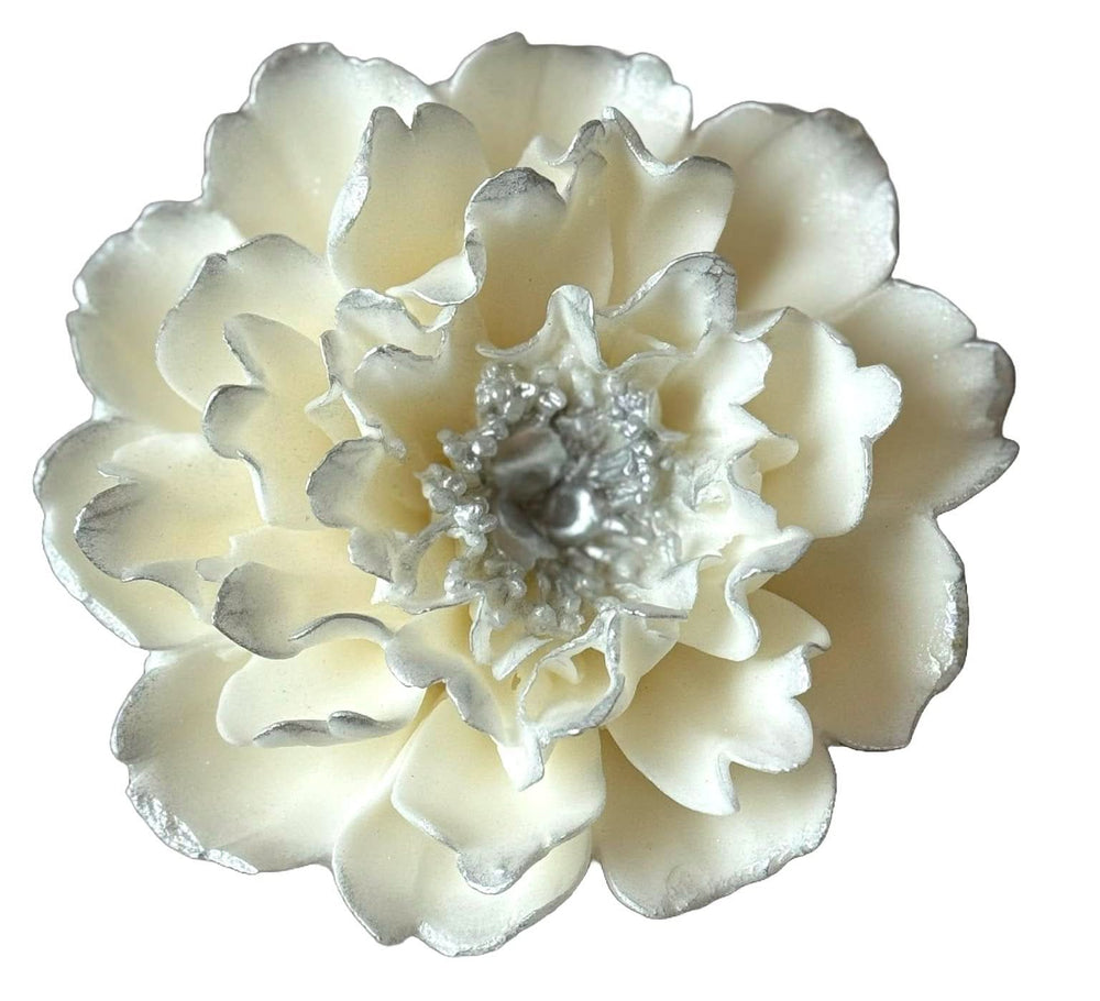 Décoration comestible en sucre, pivoine blanche argentée Décorations en Pâte à Sucre Nati Shop