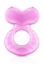 Nuby Teethe-eez Anneau de dentition en silicone souple | Aide à la dentition en silicone avec surface texturée pour masser les gencives | Housse hygiénique incluse | Rose | A partir de 3 mois