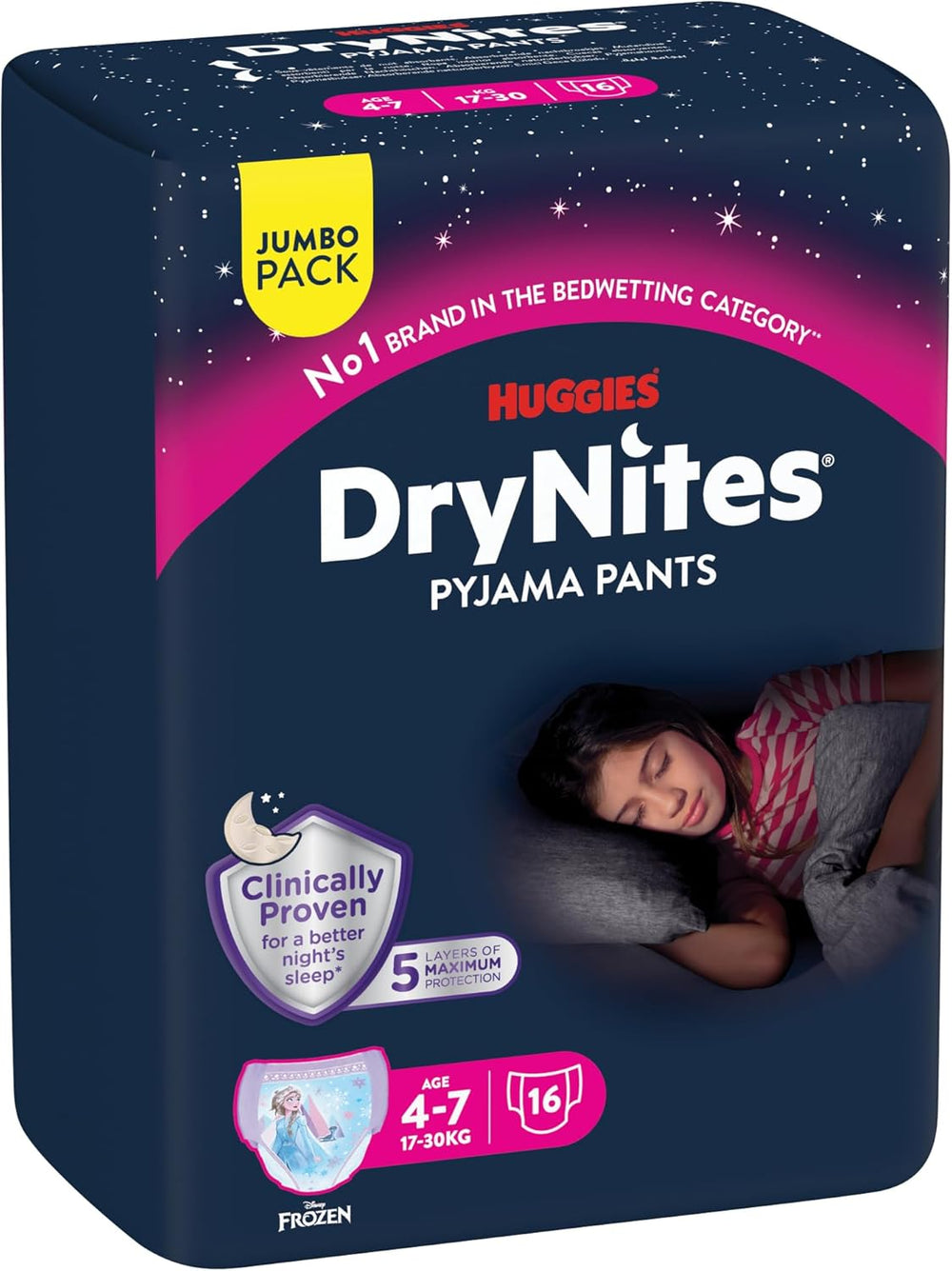 Huggies DryNites Couches de nuit super absorbantes pour filles de 4 à 7 ans, 4 x 16 couches culottes (64 pièces), paquet mensuel