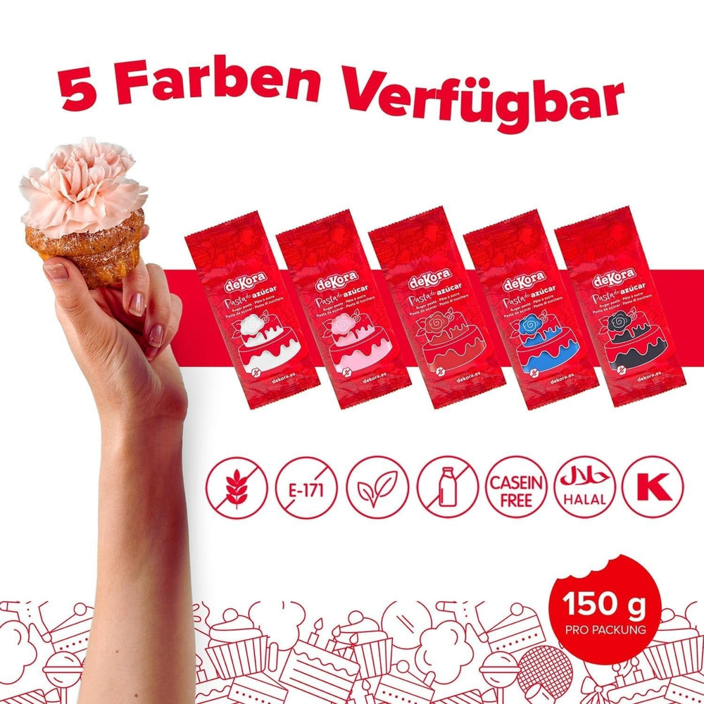 Dekora - Fondant en pâte à sucre blanche 150g - Parfait pour les gâteaux et décorations de pâtisserie - Sans gluten ni lactose - Goût vanille - Doux, flexible et facile à façonner pour des décorations créatives Naty Shop Sugarpaste