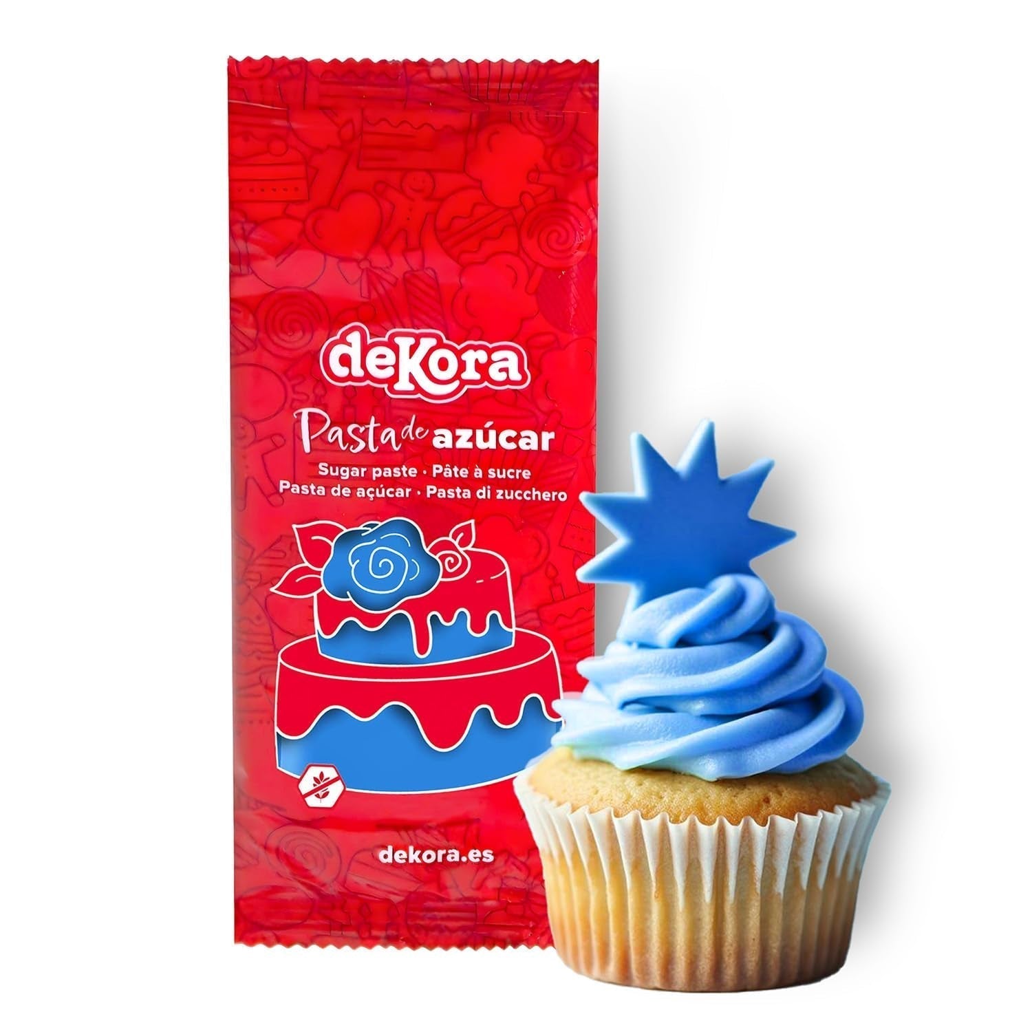 Dekora - Fondant en pâte à sucre blanche 150g - Parfait pour les gâteaux et décorations de pâtisserie - Sans gluten ni lactose - Goût vanille - Doux, flexible et facile à façonner pour des décorations créatives Naty Shop Pâte à Sucre Bleue