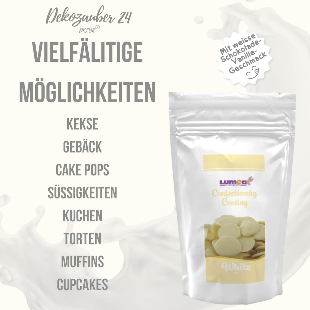Gouttes de couverture Dekozauber24, blanches, 500g, au goût chocolat blanc et vanille, chips Deco Melts, passent au micro-ondes, pour cake pops, gâteaux, tartelettes, dripping ou glaçage Naty Shop Pâte à sucre