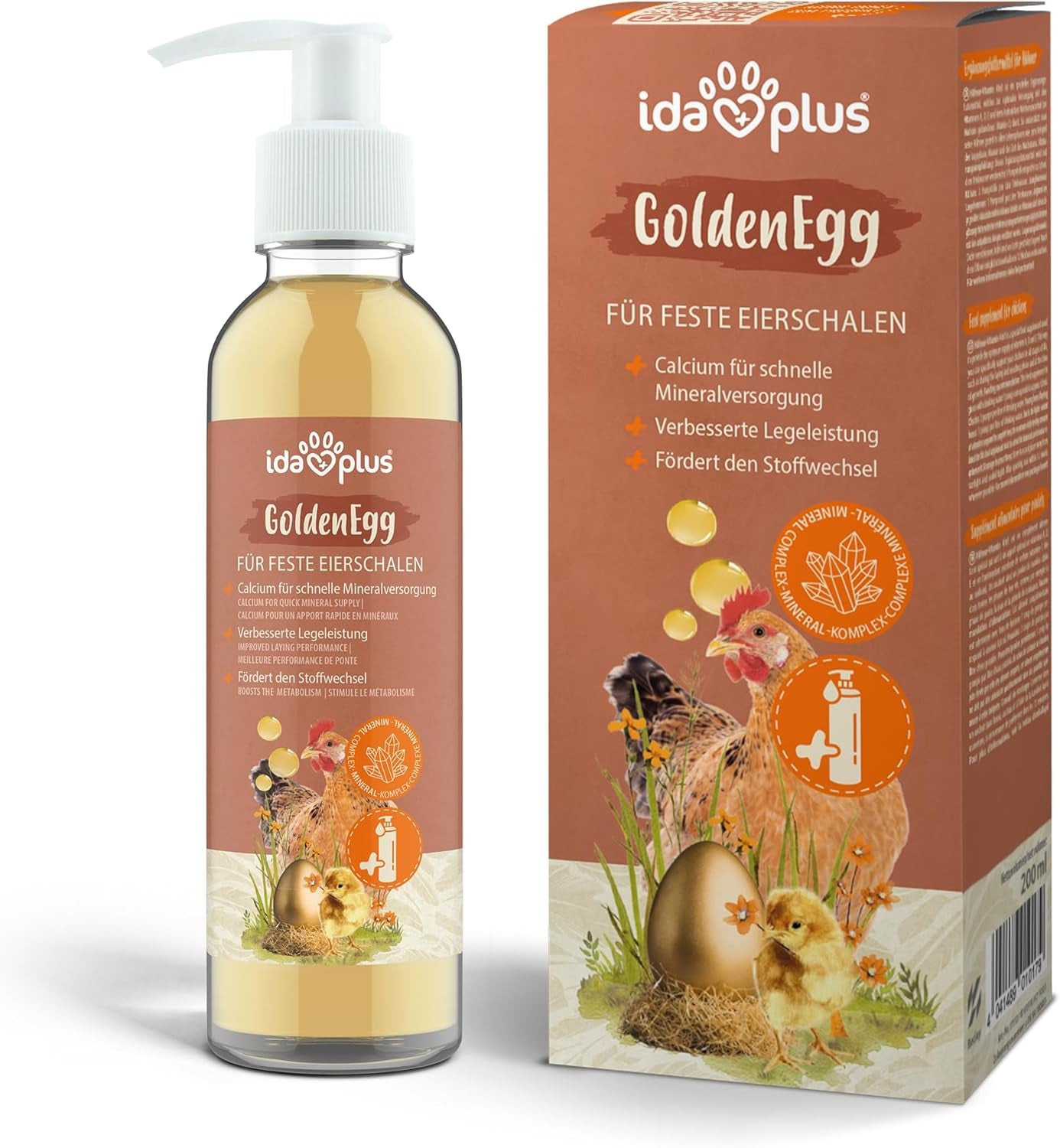 Ida Plus - GoldenEgg 200 ml - Brucheier & Federfressen réduits - Federwachstum & Federkleid - Wichtige Mineralien & Vitamine für Hühner - Beste Eierqualität bei Ihrer Hühnerhaltung