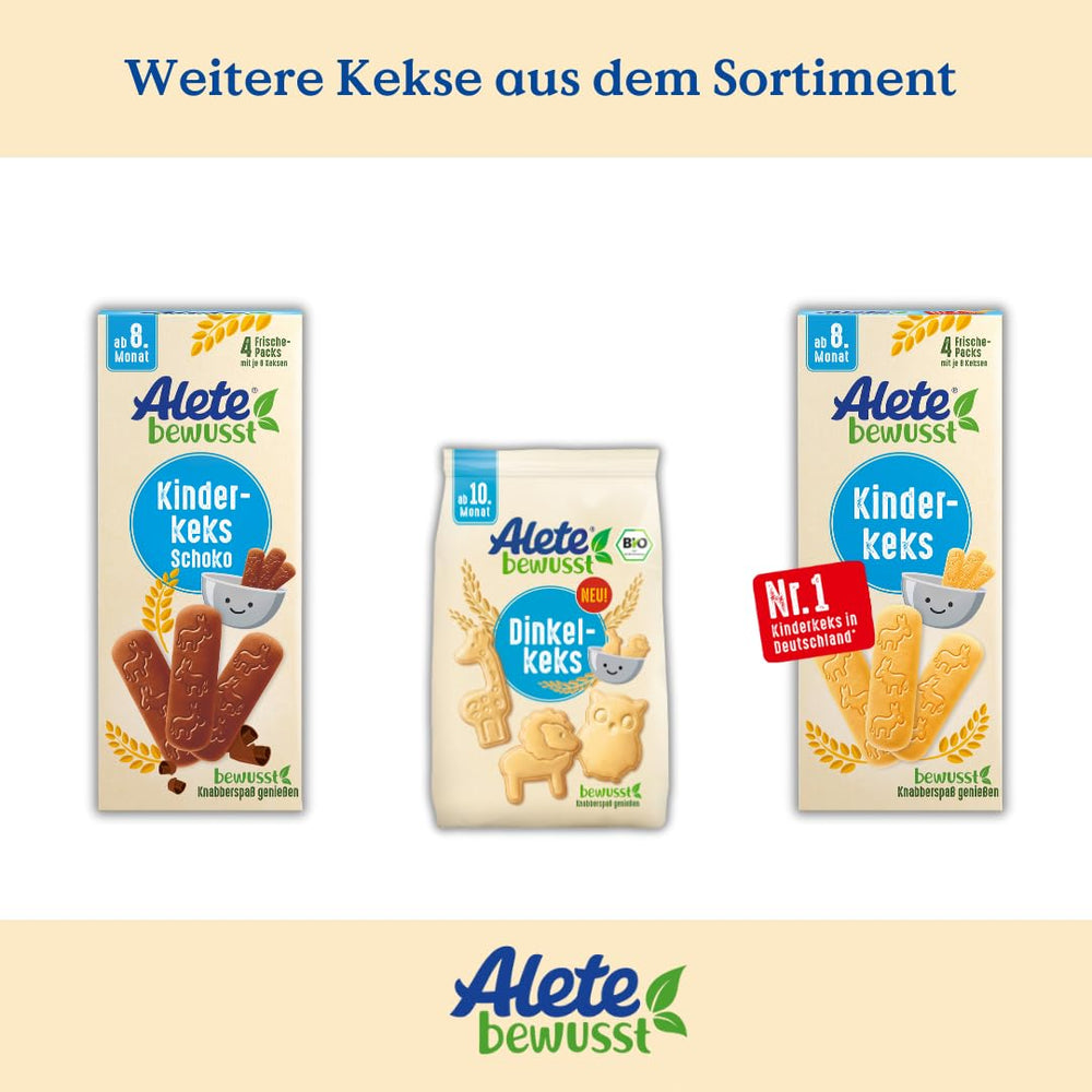 Alete Conscious Baby Biscuits 8 mois+ Biscuits au beurre de blé pour bébés idéalement emballés comme une petite collation, parfaits pour les déplacements et entre les cours 1 x 180 g