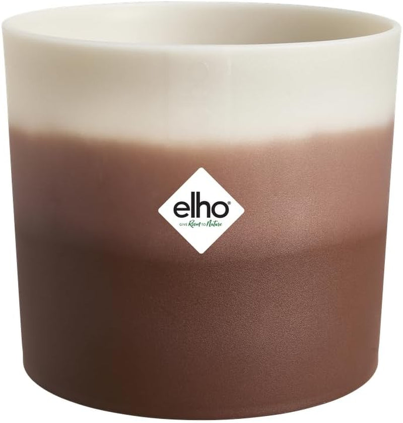 elho Pot rond avec dégradé de couleurs 16 cm - Pots de fleurs d'intérieur - 100% plastique recyclé - Ø 15,9 x H 14,7 - Marron/Marron Cèdre