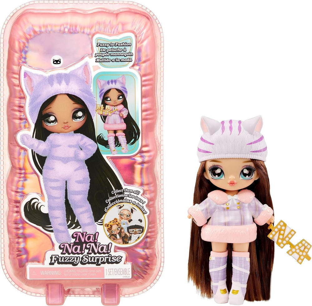 NA! NA! NA! Surprise Fuzzy Surprise Serie 1 - JENNEL Jaguar - 18 cm posierbare Modepuppe - Jaguar-inspiriert mit beflocktem Körper, Beanie, Brille, Outfit, und Schuhe - Spielzeug für Kinder ab 4+