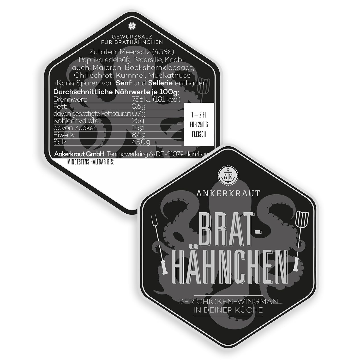 Ankerkraut Brathähnchen, Marinade for knuspriges Hähnchen, Chicken Gewürzsalz for Grill, Backofen et Pfanne, Chicken-Wings selber würzen, BBQ-Rub, 200g im Streuer