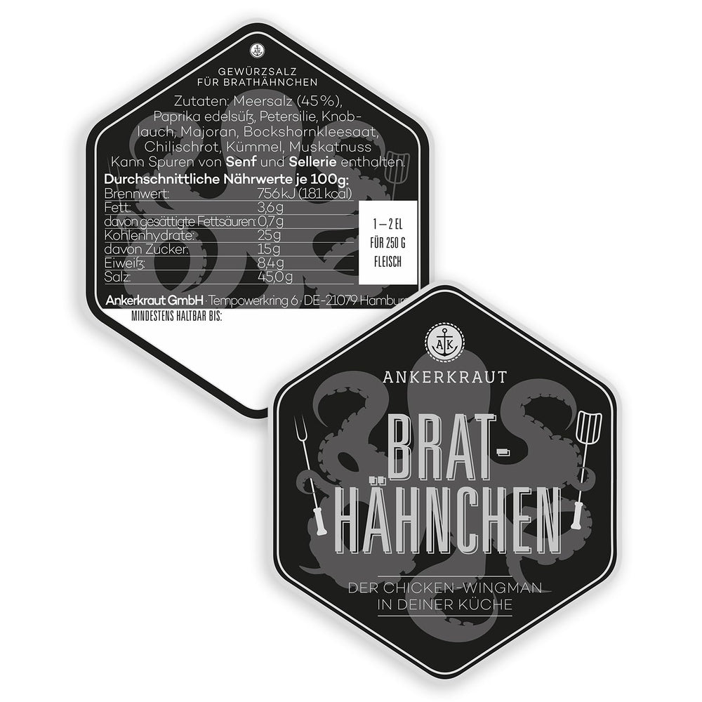 Ankerkraut Brathähnchen, Marinade for knuspriges Hähnchen, Chicken Gewürzsalz for Grill, Backofen et Pfanne, Chicken-Wings selber würzen, BBQ-Rub, 200g im Streuer