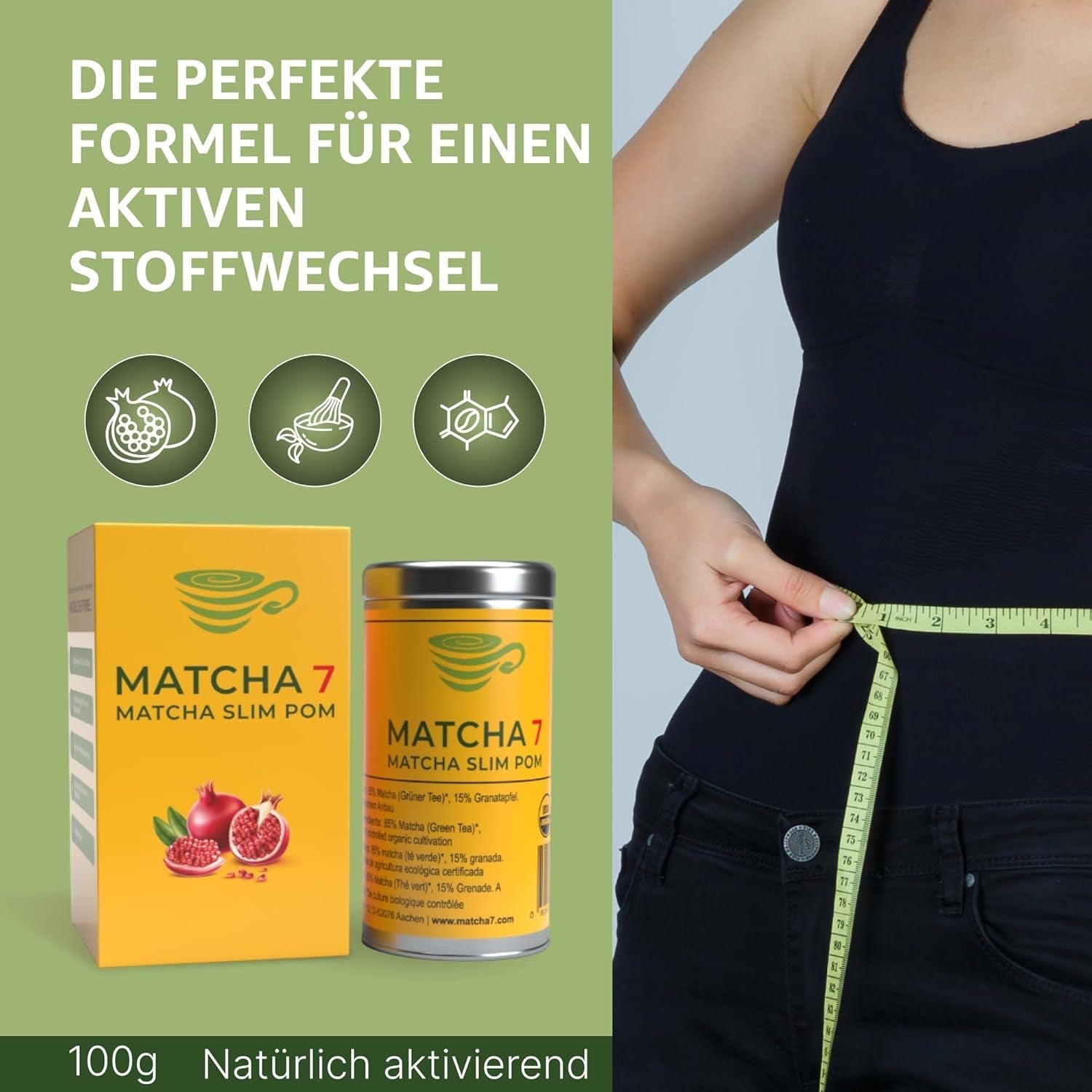 ® Ceremonial Matcha Pulbere X Rodie 100G [Susține slăbirea și metabolismul] - Ceai verde pentru un stil de viață activ și sănătos - Ceai verde fără aditivi (pur și natural)