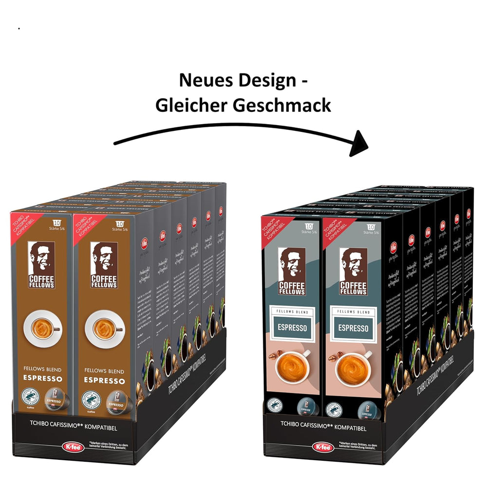 Capsules d'espresso Coffee Fellows Blend, compatibles avec K-fee, EXPRESSI & Tchibo Cafissimo*, schokoladig-fruchtige Aroman, 120 Kaffeekapseln