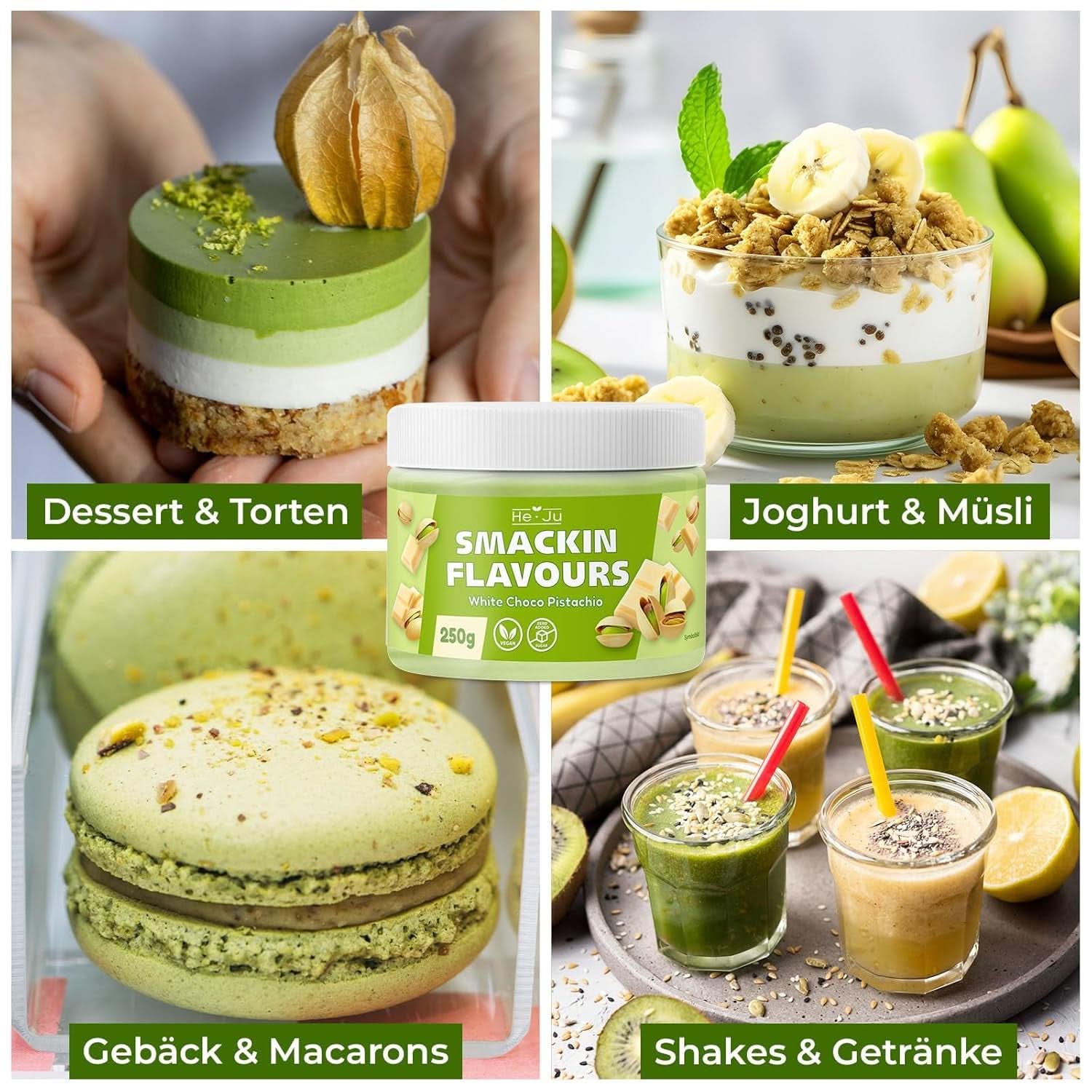 He-Ju, Poudre au goût de chocolat blanc et pistache, 250 grammes Naty Shop Flavors