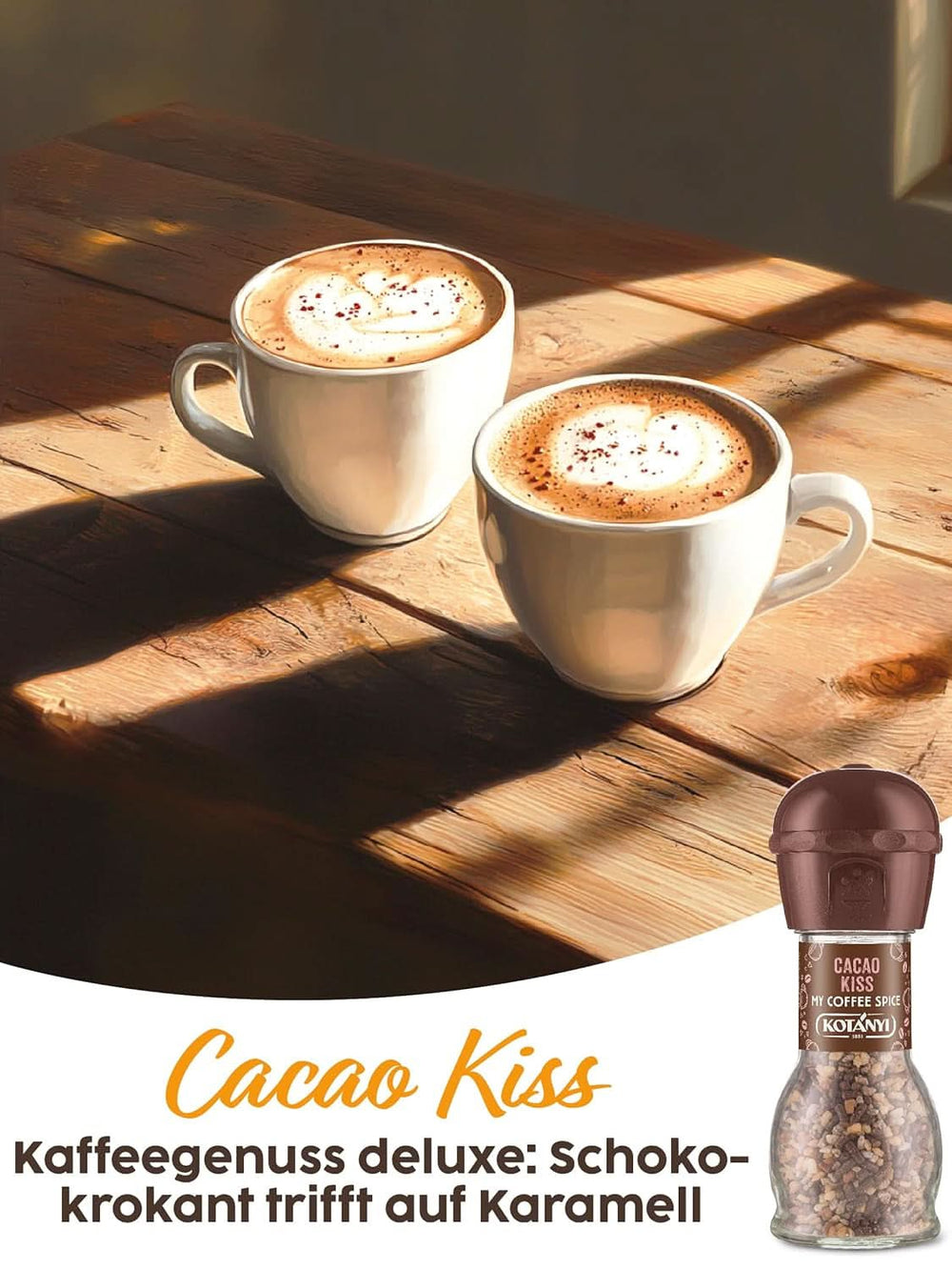 Topping pentru cafea Kotanyi Cacao Kiss | Ciocolată minunată cu bucăți fine de ciocolată, pachet de 4 (4 X 63 grame) Naty Shop
