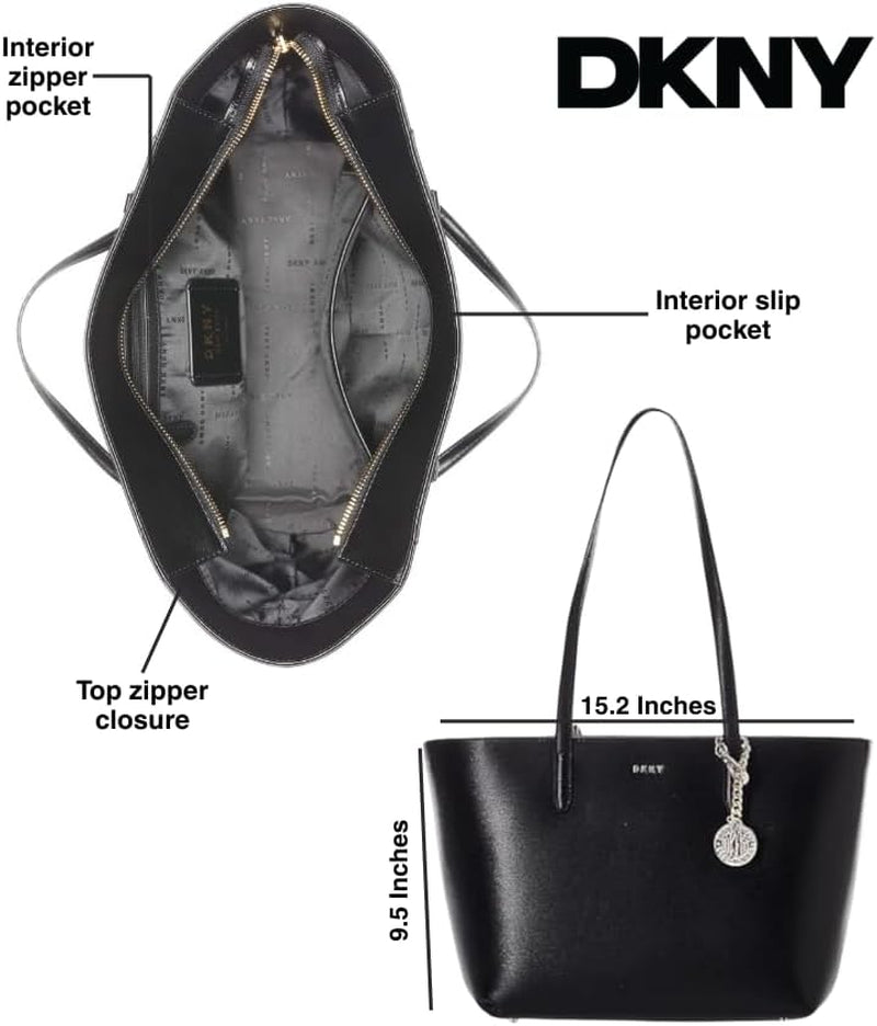 DKNY Bryant Medium Sac fourre-tout en cuir pour femme, Noir/Or Sacs pour femme Naty Shop