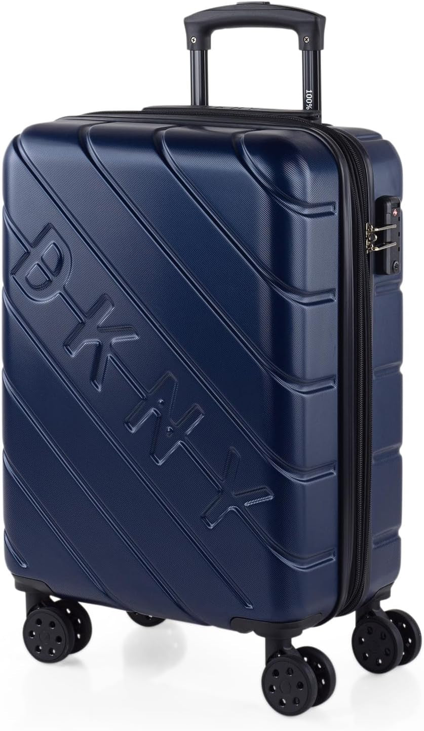 DKNY - Valiză mare cu 4 roți valiză mare ușoară - Valiză de călătorie cu roți mare. Valiză de călătorie mare pentru avioane Valiză hard shell cu închidere certificată - Valiză troler mare, argintie Bagaje și echipament de călătorie Naty Shop Albastru marin S