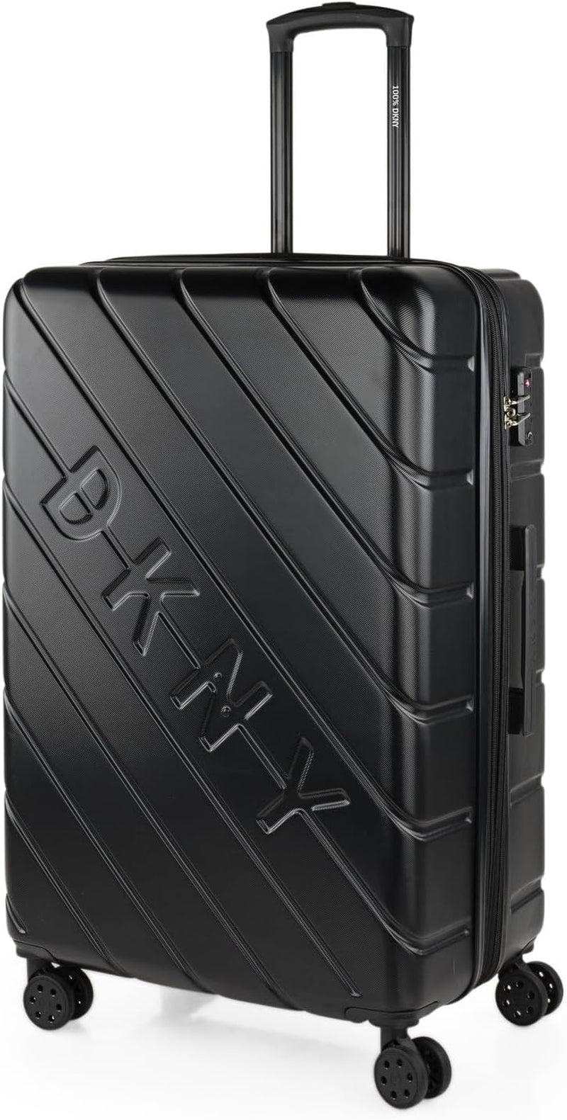 DKNY - Valiză mare cu 4 roți valiză mare ușoară - Valiză de călătorie cu roți mare. Valiză de călătorie mare pentru avioane Valiză hard shell cu închidere certificată - Valiză troler mare, argintie Bagaje și echipament de călătorie Naty Shop Negru L