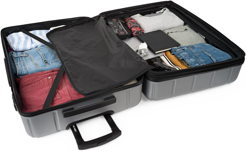 DKNY - Valiză mare cu 4 roți valiză mare ușoară - Valiză de călătorie cu roți mare. Valiză de călătorie mare pentru avioane Valiză hard shell cu închidere certificată - Valiză troler mare, argintie Bagaje și echipament de călătorie Naty Shop