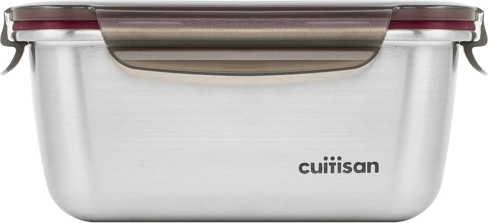 CANDL Cuitisan (Flora) Pot de conservation des aliments en acier inoxydable avec couvercle à clip, rectangulaire, adapté au micro-ondes + four, pot de conservation, EC7-SS10 2800 ml Naty Shop Boîtes de conservation des aliments 18,4 cm x 13,0 cm x 8,3 cm / 980 ml