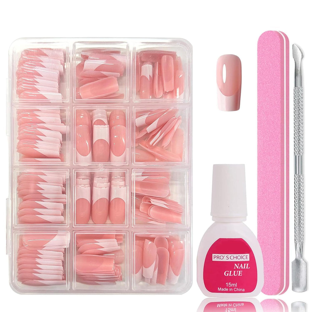 240 Stück Falsche Nägel Tips Set - Französisch Falsche Nägel Zum Aufkleben - Künstliche Nägel Medium Quadrat Ballerina Nail Art Manucure Faux Ongles Für Damen Und Frauen (French Medium Ballerina)
