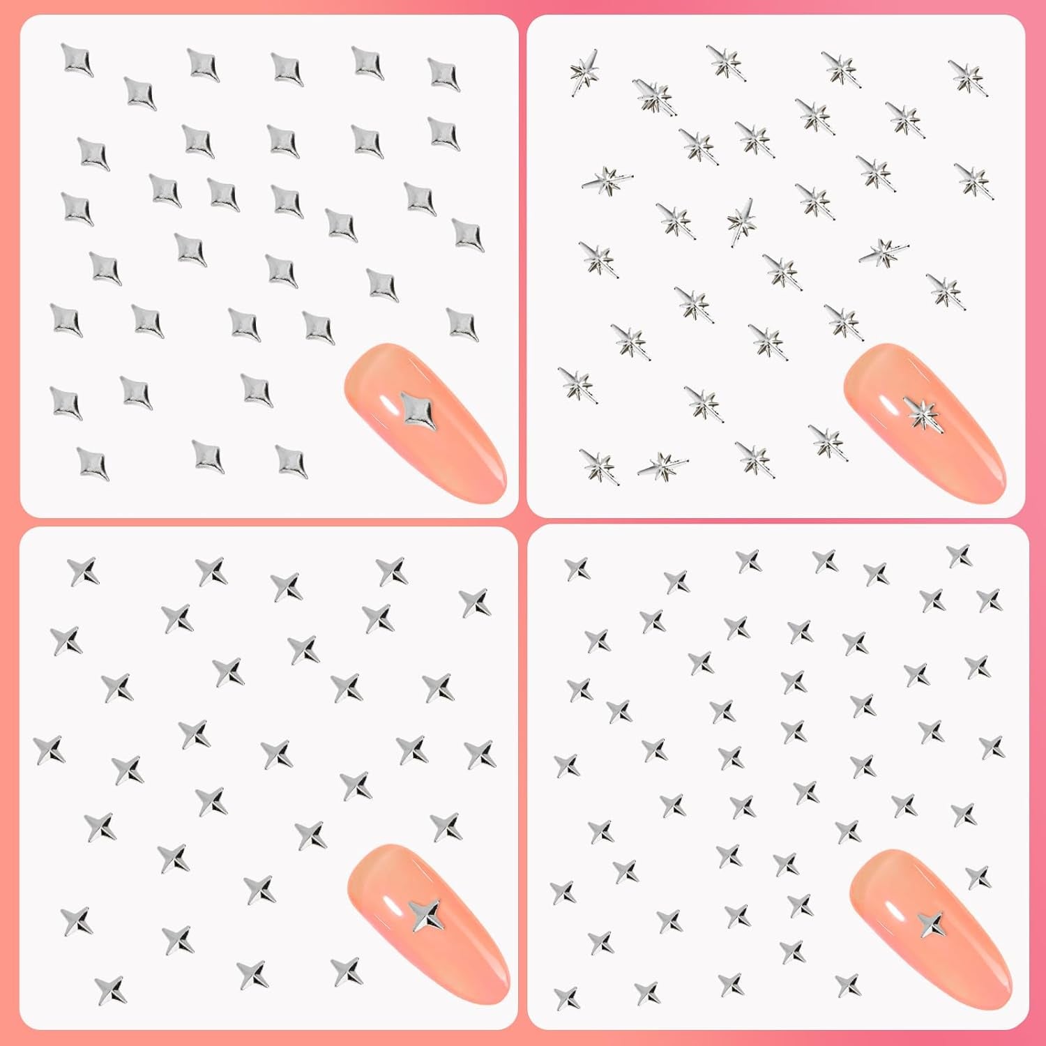 400 pièces de breloques pour ongles en forme d'étoile dorée et argentée, décorations en métal 3D en forme d'étoile, conception d'ongles en forme d'étoile en forme de taille gemme pour décoration d'ongles