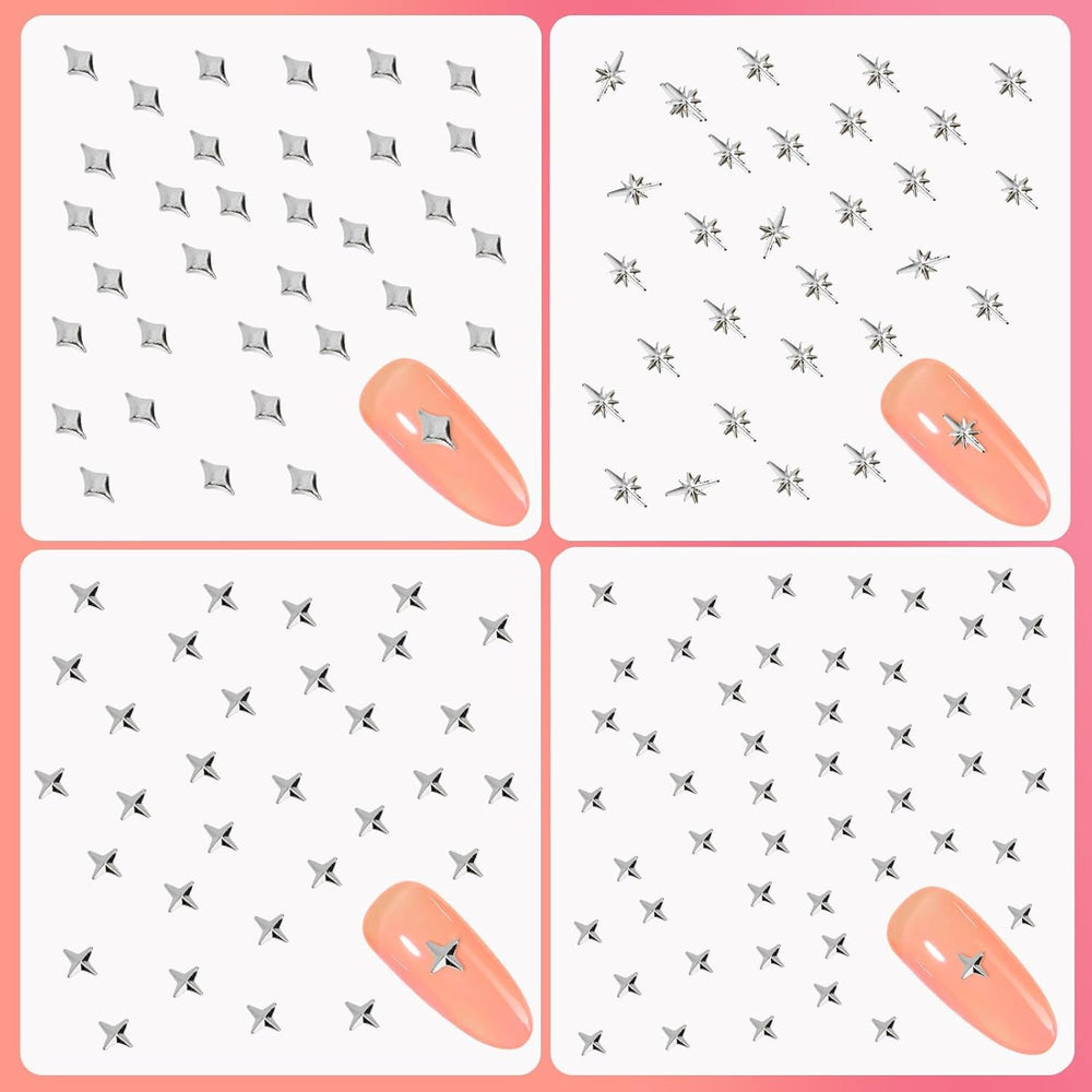 400 pièces de breloques pour ongles en forme d'étoile dorée et argentée, décorations en métal 3D en forme d'étoile, conception d'ongles en forme d'étoile en forme de taille gemme pour décoration d'ongles