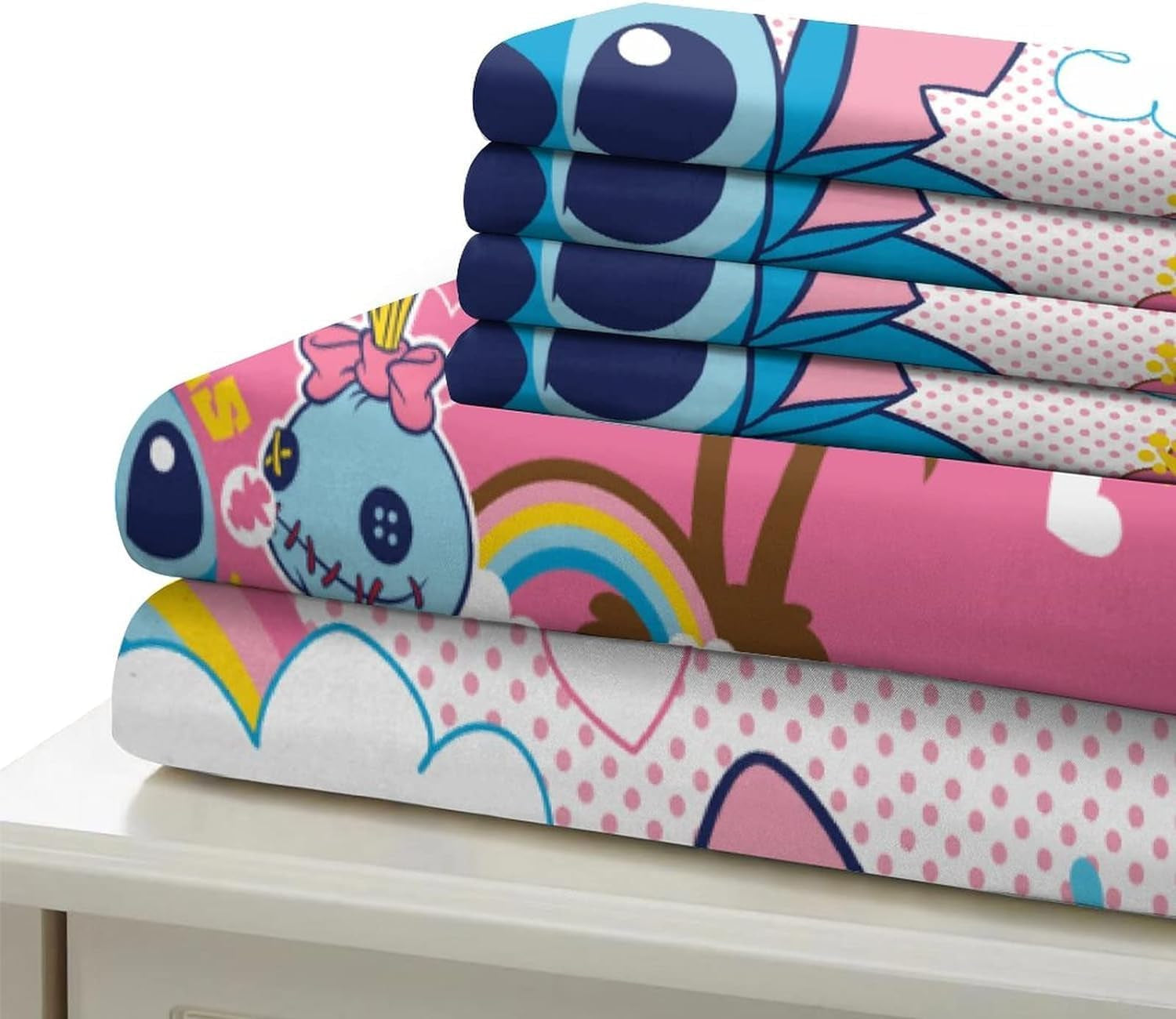 Set de lenjerie de pat din 3 piese, Stitch Lenjerie de pat - copii Naty Shop Roz Single (90 X 190)