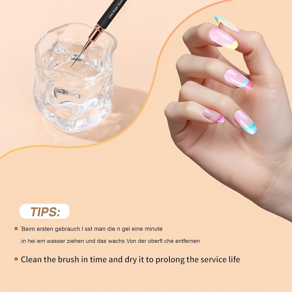 Lot de 5 pinceaux à ongles pour contour des ongles, ensemble de pinceaux de conception de peinture, outil de dessin de pointe d'ongle pour lignes longues, détails fins, dessin fin en taille 6/9/12/15/18 mm, noir