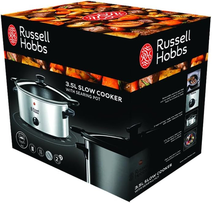 Russell Hobbs Mijoteuse, 3,5 litres antiadhésif, acier inoxydable, 3 réglages de température et fonction maintien au chaud, mijoteuse 160 W Naty Shop