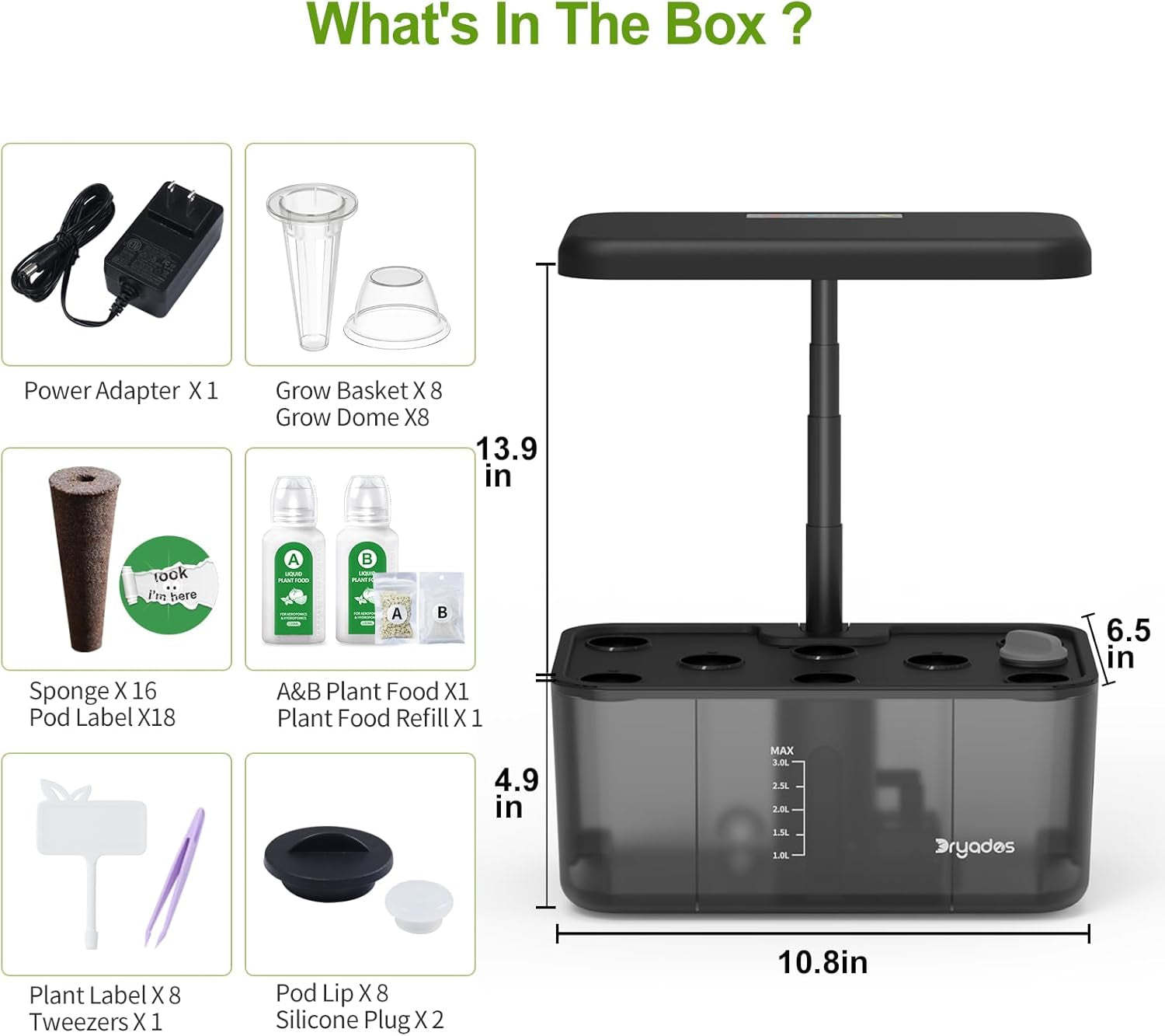 Système de culture hydroponique : 8 capsules, lampe LED à spectre complet de 24 W avec avertissement de faible niveau d'eau | Jardin intérieur pour cuisine, salon, école | Idée cadeau pour les jardiniers amateurs