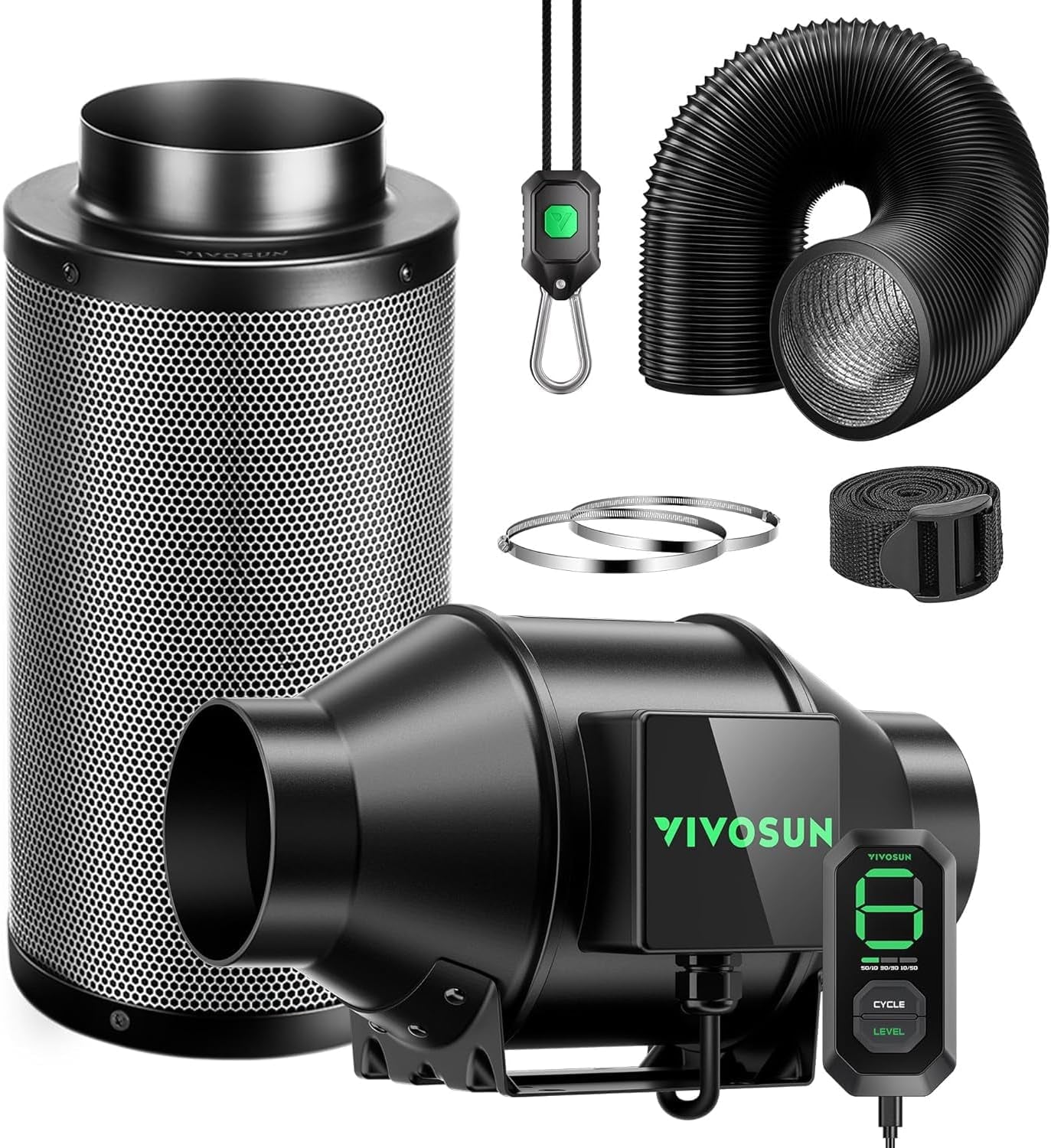 VIVOSUN Kit de ventilateur/échappement intelligent AeroZesh G4 100 mm avec GrowHub E42A+, contrôleur de température et d'humidité, télécommande WiFi/App, filtre à charbon actif et tuyau pour tentes de culture et culture hydroponique