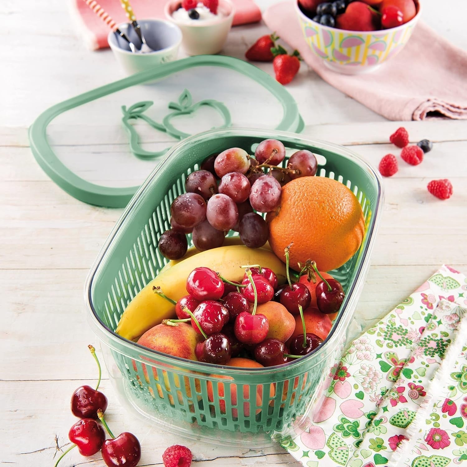 Fierăstrău pentru păstrarea aromei fructelor, plastic, verde, 4 LT - dreptunghiular Cutii depozitare alimente Naty Shop