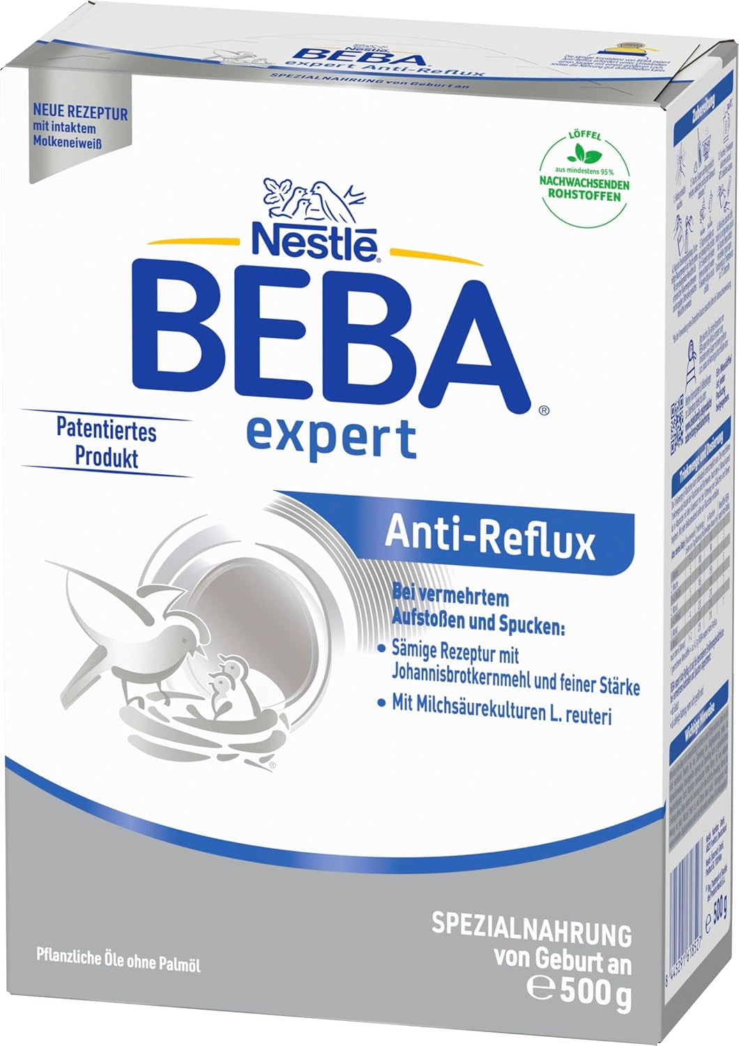 BEBA expert Anti-Reflux - AR Formule spéciale dès la naissance, pour augmenter les éructations et les vomissements, nourriture pour bébé, lait en poudre pour bébé, 1 paquet (1 x 500 g)