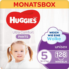 Pantalon Huggies Ultra Comfort, taille 5, 12-17 kg, Pour les enfants actifs, Avec indicateur d'humidité et technologie de ceinture nuageuse, 128 couches Mère et Enfant Naty Shop