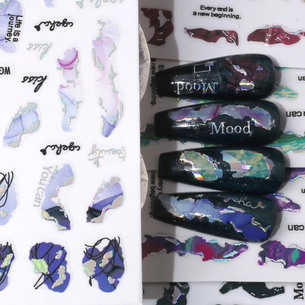 6 couleurs d'autocollants pour ongles en marbre, poudre bronzante argentée, autocollants pour ongles en marbre Bloom, autocollants pour ongles en marbre 3D, accessoires de conception, autocollants pour nail art, ensemble d'autocollants pour ongles