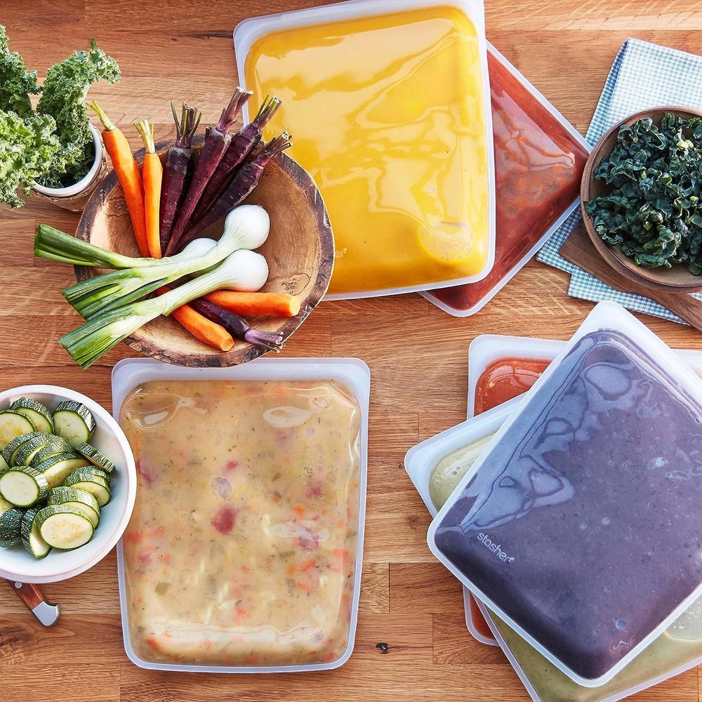 Stasher Bag Sac alimentaire réutilisable en silicone de qualité supérieure, demi-gallon, bleu, durable, four, lave-vaisselle, congélateur, sac à déjeuner écologique, préparation des aliments, 1893 ml, boîtes de conservation des aliments Naty Shop