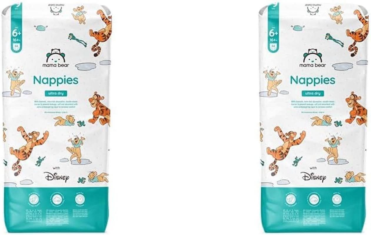 Couches Mama Bear Disney Ultra Dry taille 4 (8-14 kg), blanches, 84 pièces (1 paquet) Naty Shop taille 6+ (16+ kg) (2 paquets) paquet individuel