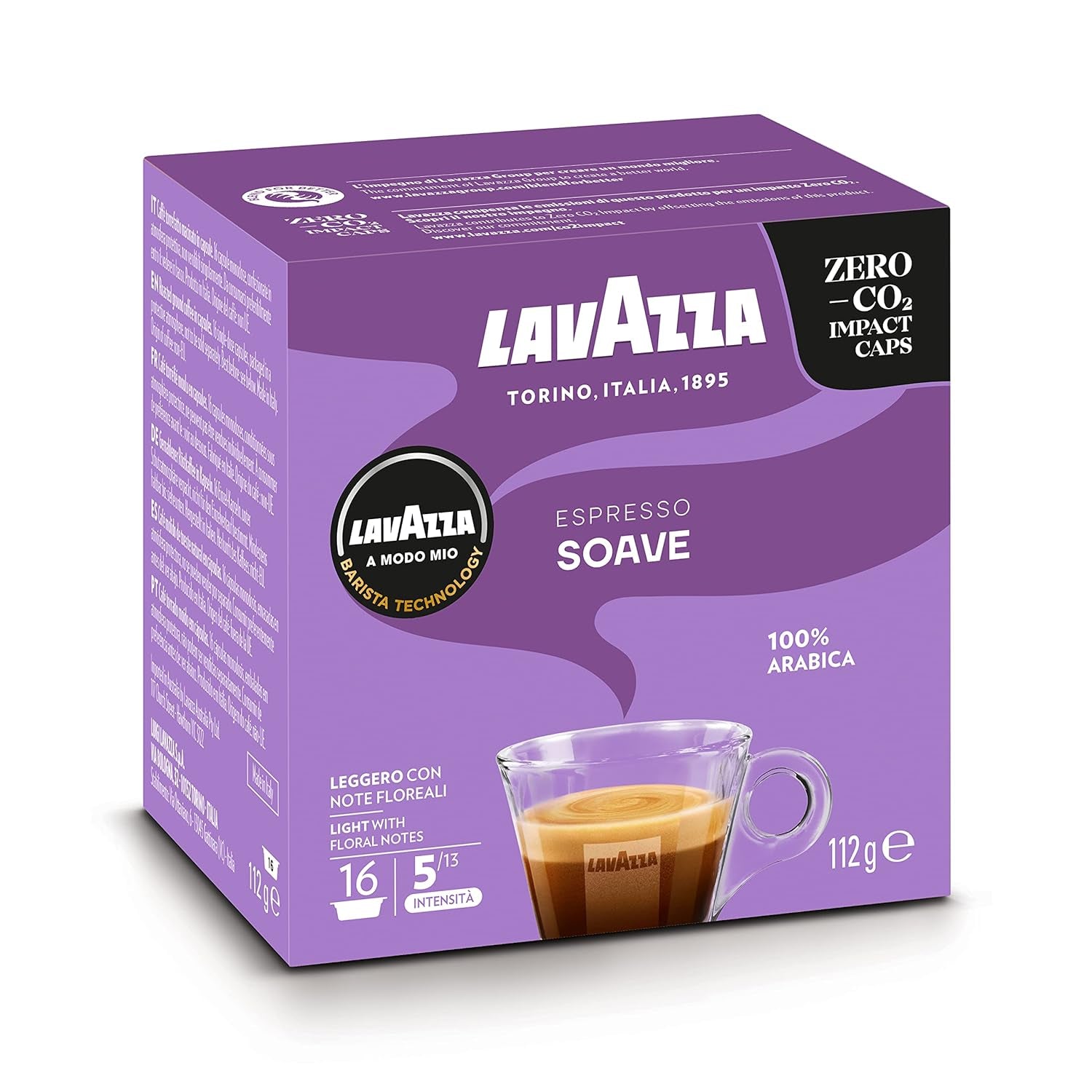 Lavazza, A Modo Mio Soave 256 Capsules de café, pour un espresso léger et élégant avec des notes aromatiques de fleurs, 100% Arabica, Intensité 5/13, Röstung moyen, 16 Packungen mit je 16