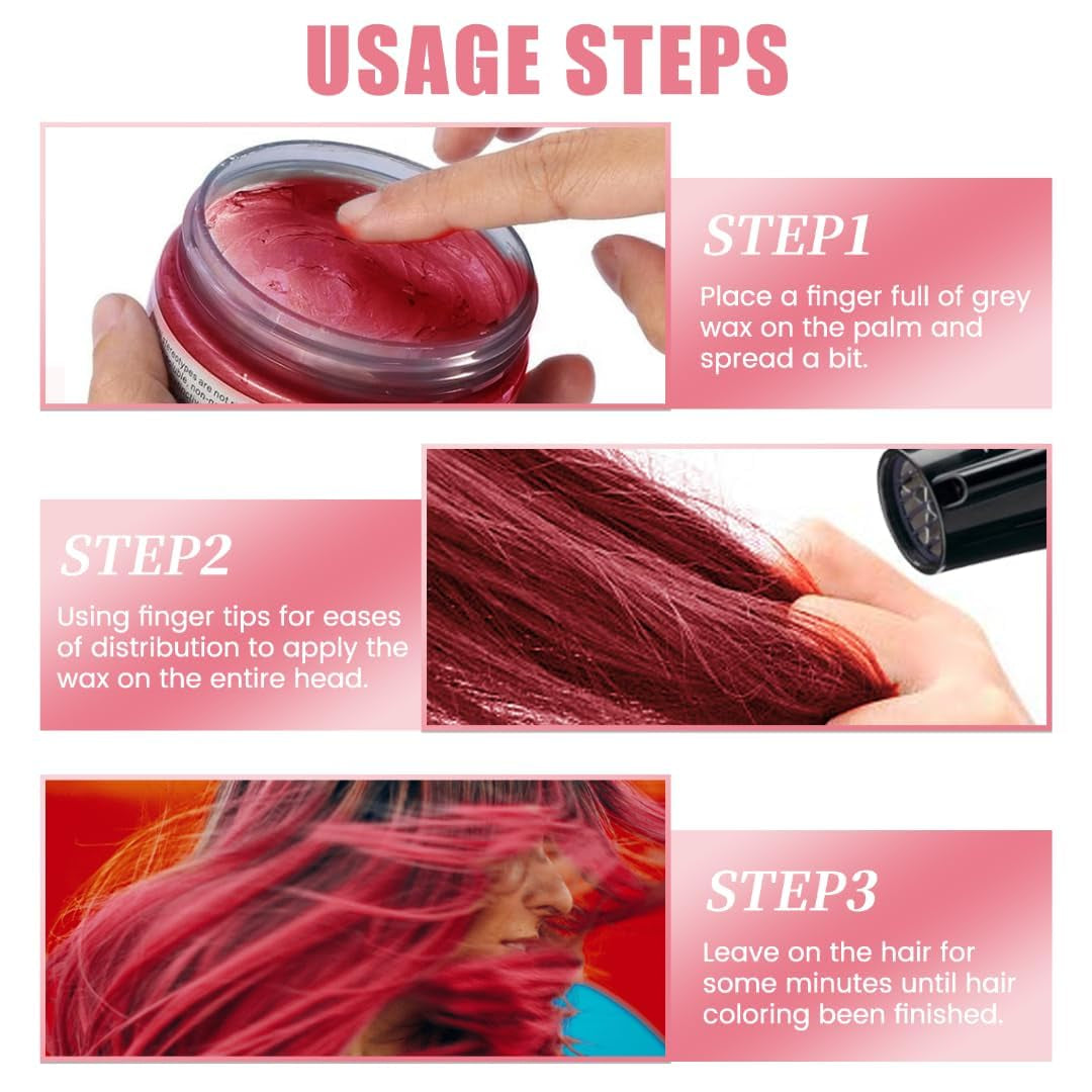 Coloration temporaire des cheveux 4,23 onces de cire de couleur pour hommes femmes lavable couleur naturelle pommade teinture capillaire instantanée pour fête cosplay Halloween (rouge) Naty Shop Hair Dye