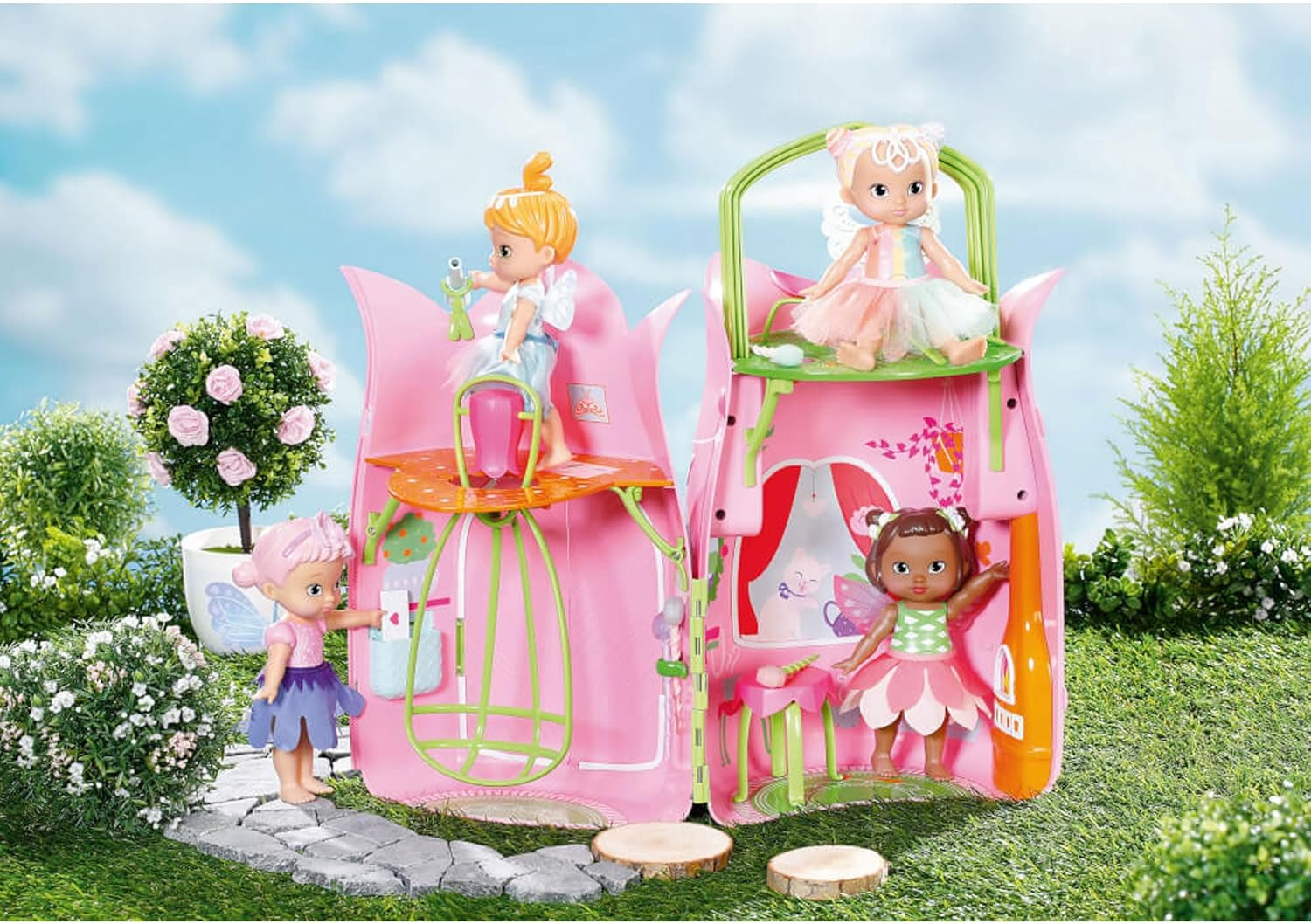 BABY Born Storybook Cottage, Casă de păpuși pliabilă pentru păpuși de 18 cm cu masă, șemineu, șezlong și telescop, roz verde, 833803 Zapf Creation Casute de papusi Naty Shop