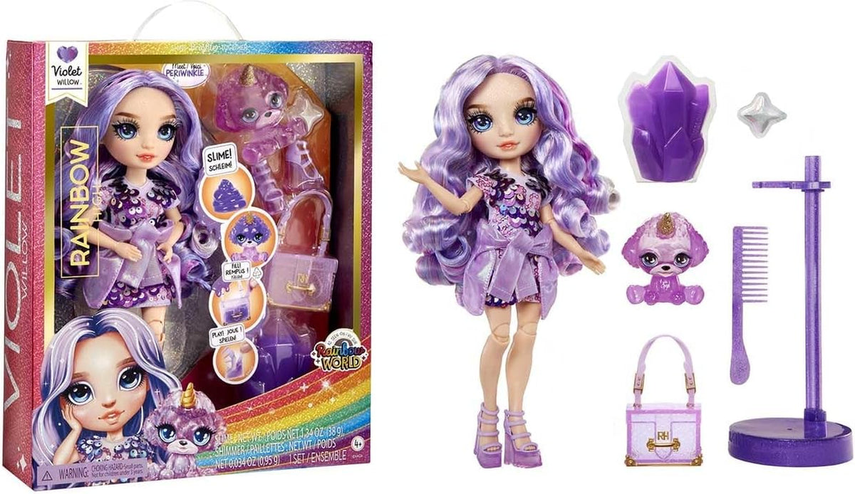 Rainbow High Fashion Doll avec Slime et Pet - Violet - Poupée Pailletée 28 cm avec Glitter Slime, Magic Pet et Accessoires de Mode - Jouet pour Enfants - Idéal pour 4-12 Ans