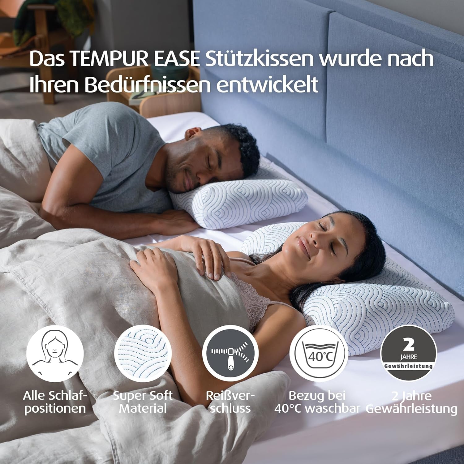 Oreiller de couchage en mousse à mémoire de forme TEMPUR EASE, oreiller ergonomique de soutien du cou pour toute position de sommeil, soutien ferme, 50 X 31 X 10/5 cm, blanc Naty Shop Oreillers standard