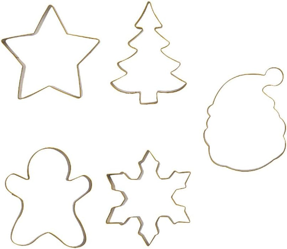 0255410 Emporte-pièces de Noël, en acier doré et plastique, le set idéal pour les décorations en pâte à sucre ou en gumpaste, Made in Italy, design original. Paquet de 5.