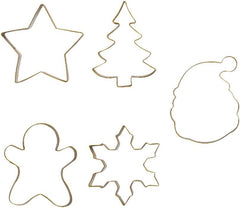 0255410 Emporte-pièces de Noël, en acier doré et plastique, le set idéal pour les décorations en pâte à sucre ou en gumpaste, Made in Italy, design original. Paquet de 5.