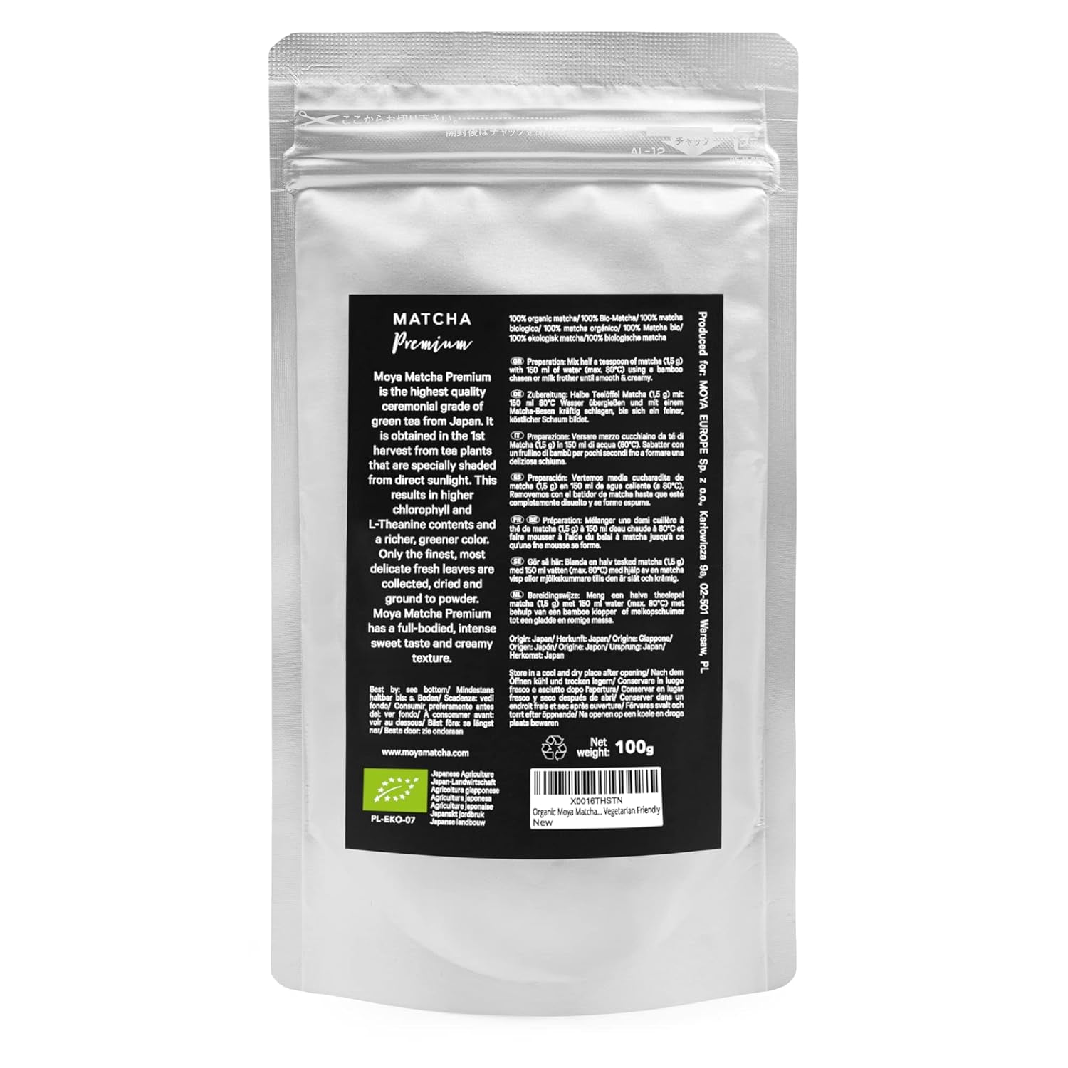 Ceai verde organic Moya Matcha pulbere | 100 g calitate premium pentru ceremonie | Cultivat și recoltat organic în Uji, Japonia | Ceai verde pulbere Matcha | Ideal pentru ceremonia japoneză a ceaiului cu apă