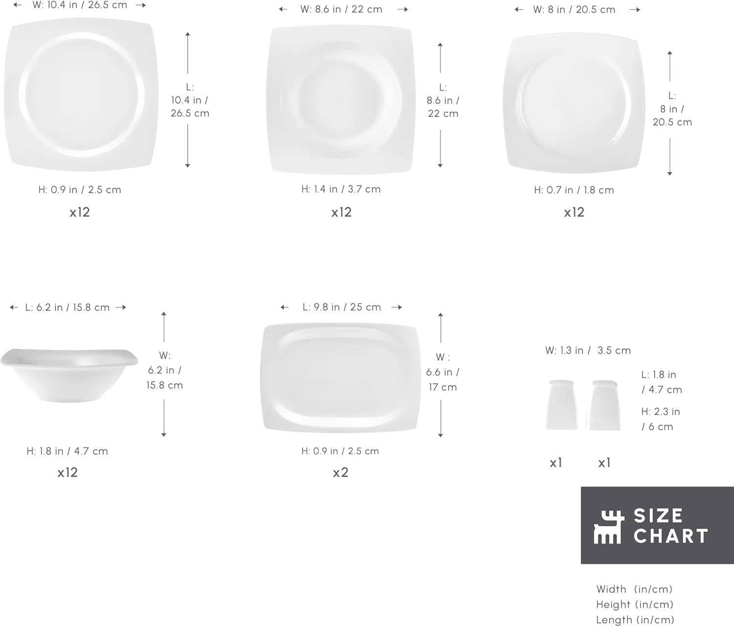 Karaca Jamie White Service de table pour 12, 52 pièces – Vaisselle élégante en porcelaine pour 12 | Comprend des assiettes, des tasses, des bols |