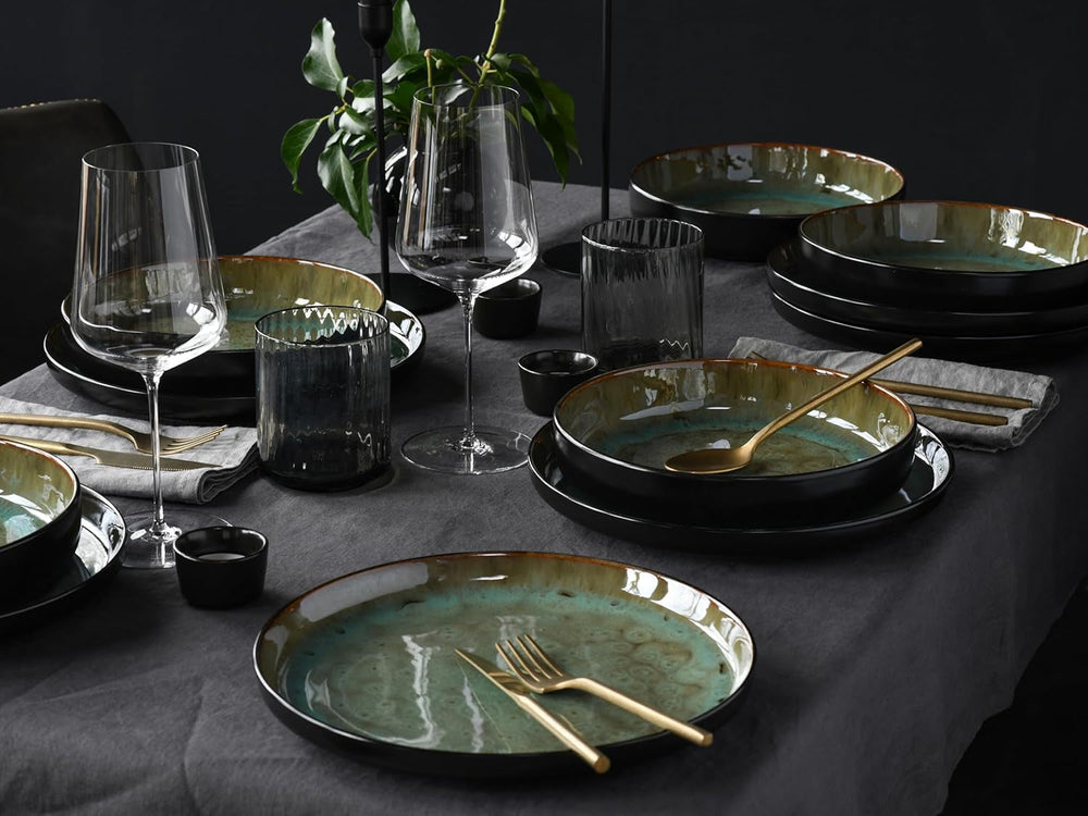 Creatable, 20166, Serie Nordic Fjord Green, 16-Teiliges Geschirrset Für 4 Personen, Kombiservice Aus Steinzeug, Spülmaschinen- Und Mikrowellengeeignet, Qualitätsproduktion Seturi vesela masa Naty Shop